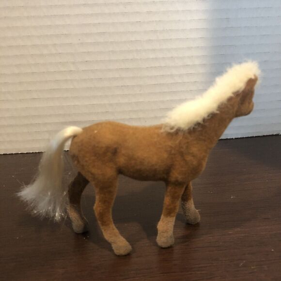 Flocked Plastic Toy Horse Brown Felted White Mane Soft Pony Figure Figurine 3” - Picture 4 of 10